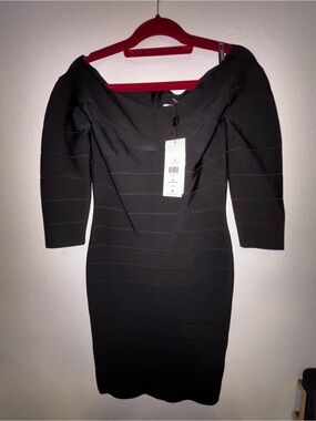 Herve Leger | Dresses | Herve Leger Stella Bare Combo Sleeved Bandage Dress  Black Tan Small Long Sleeve | Poshmark